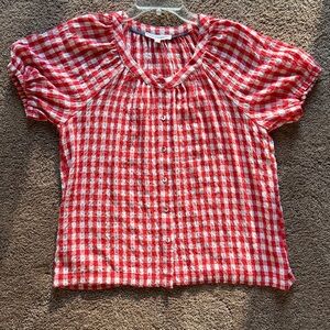 Jane & Delancey Red Gingham Puff Sleeve Blouse